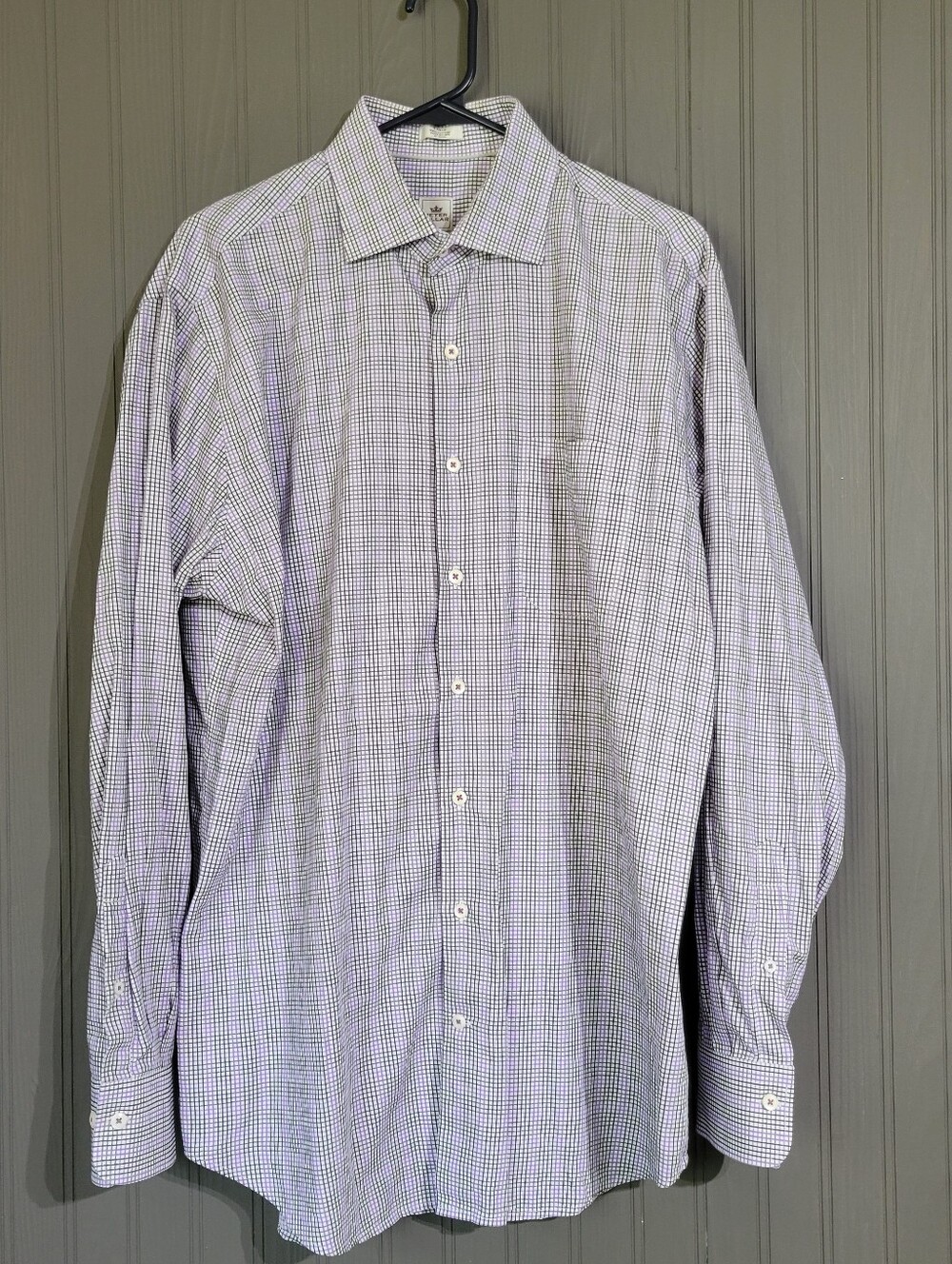Peter Millar Long Sleeve Button Down Shirt Micro Check Purple Black Men's Large